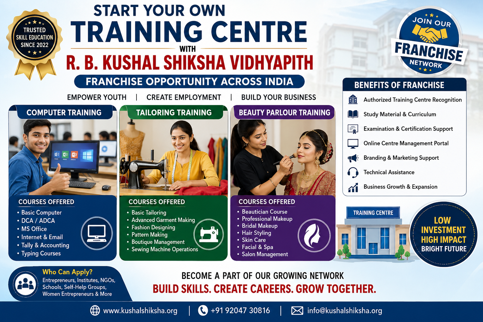 Start Your Own Skill Development Centre with R. B. Kushal Shiksha Vidhyapith – Franchise Opportunity Across India